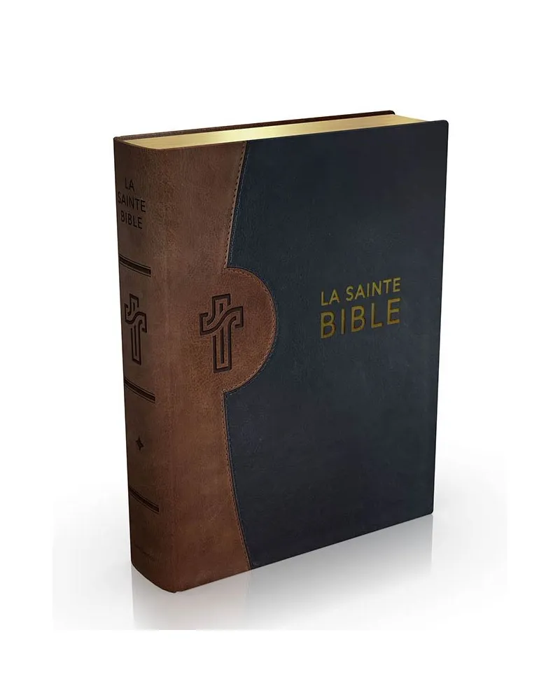 Bible Segond 1910 de la famille, couverture simili cuir bleu-brun, tranche dorée