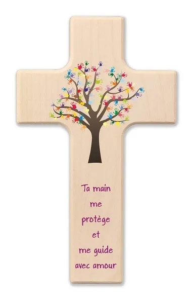 Croix bois - Ta main me protège et me guide - 9X15