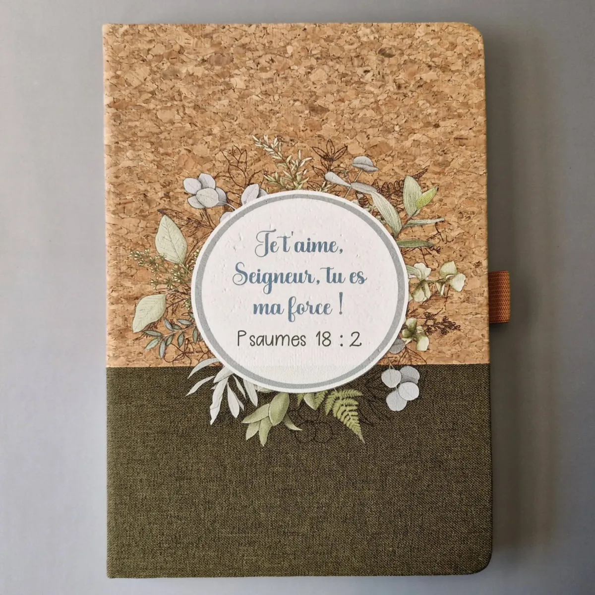 Carnet A5 rigide, liège et toile kaki Ps 18.2