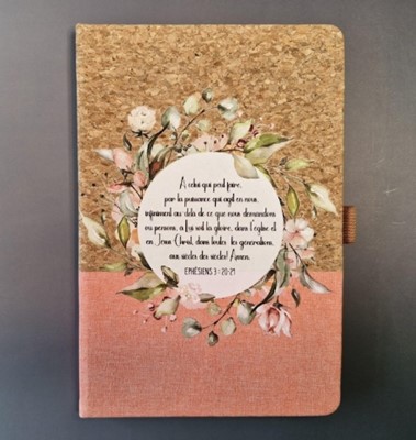 Carnet A5 rigide, liège et toile pèche Eph 3.20-21