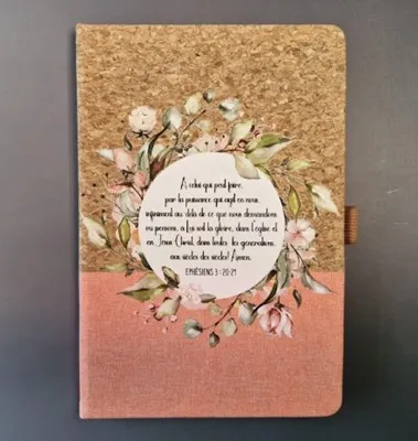 Carnet A5 rigide, liège et toile pèche Eph 3.20-21