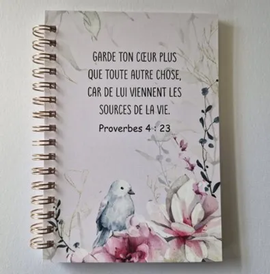 Carnet A6, spirales décor oiseau et fleurs roses - Pr 4.23
