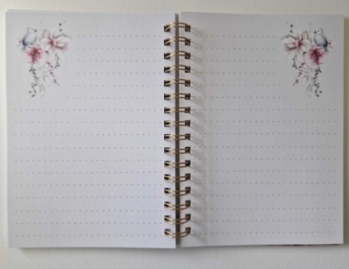 Carnet A6, spirales décor oiseau et fleurs roses - Pr 4.23