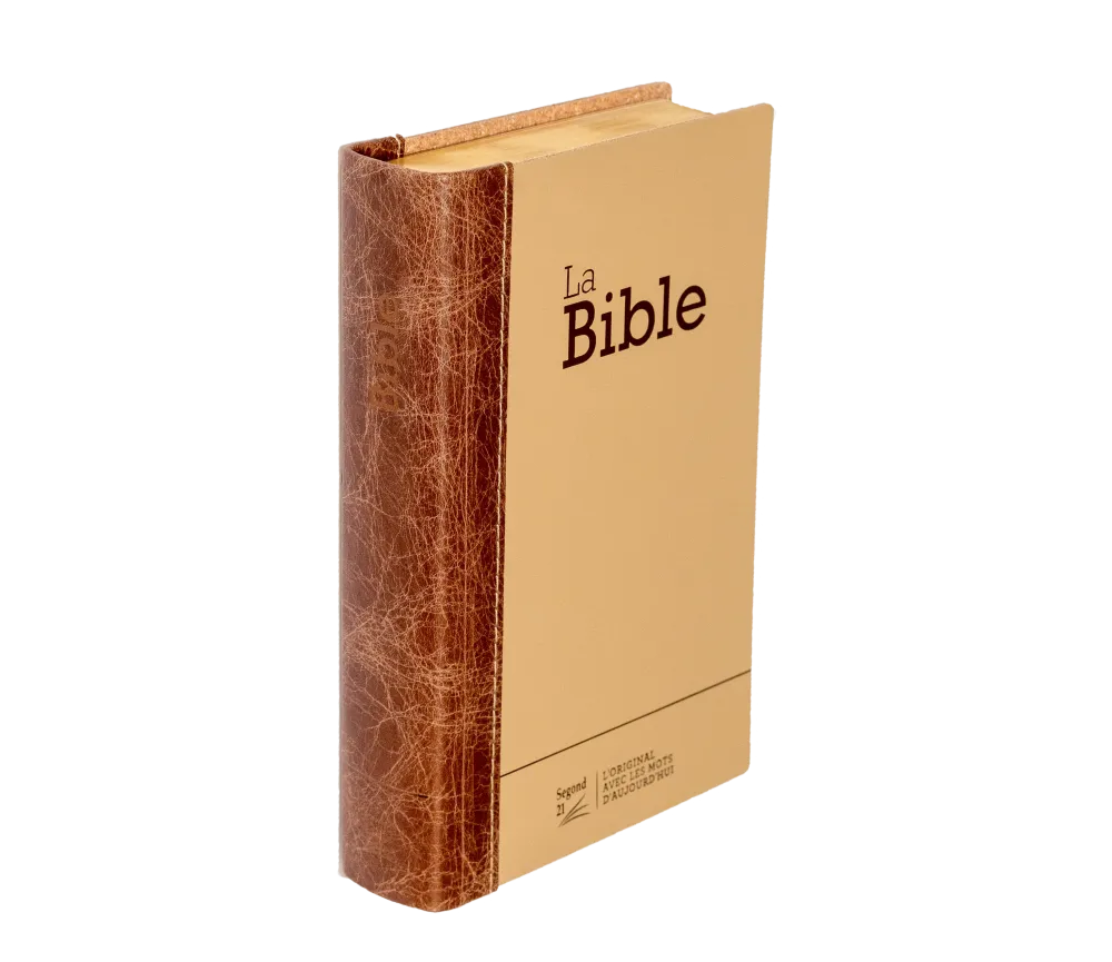 Bible Segond 21 compacte  (Premium style) - Couverture rigide cuir praliné-chocolat - tranches or et