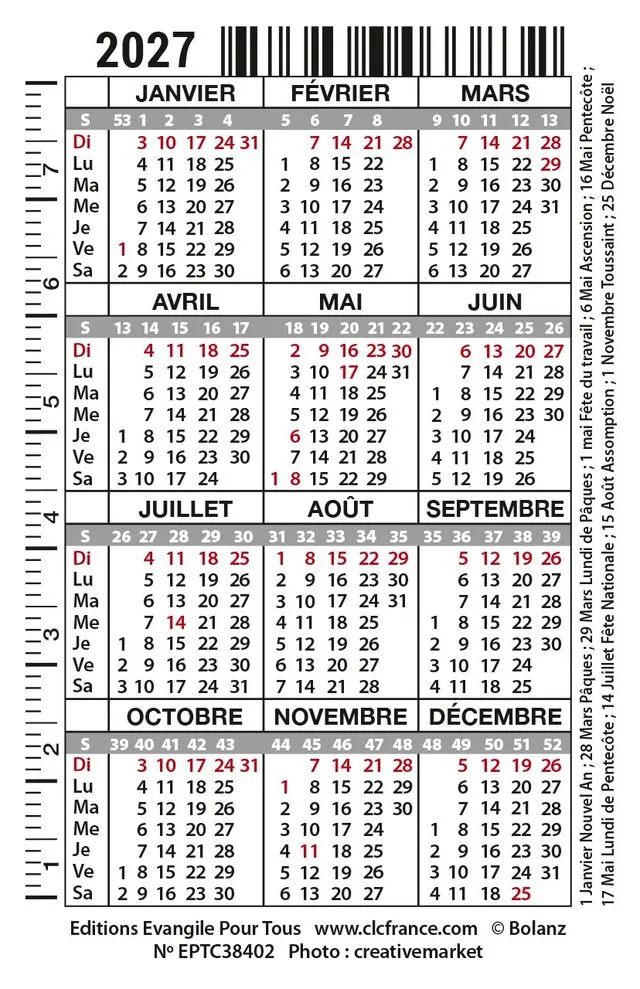 Calendrier format carte de crédit - Fleurs