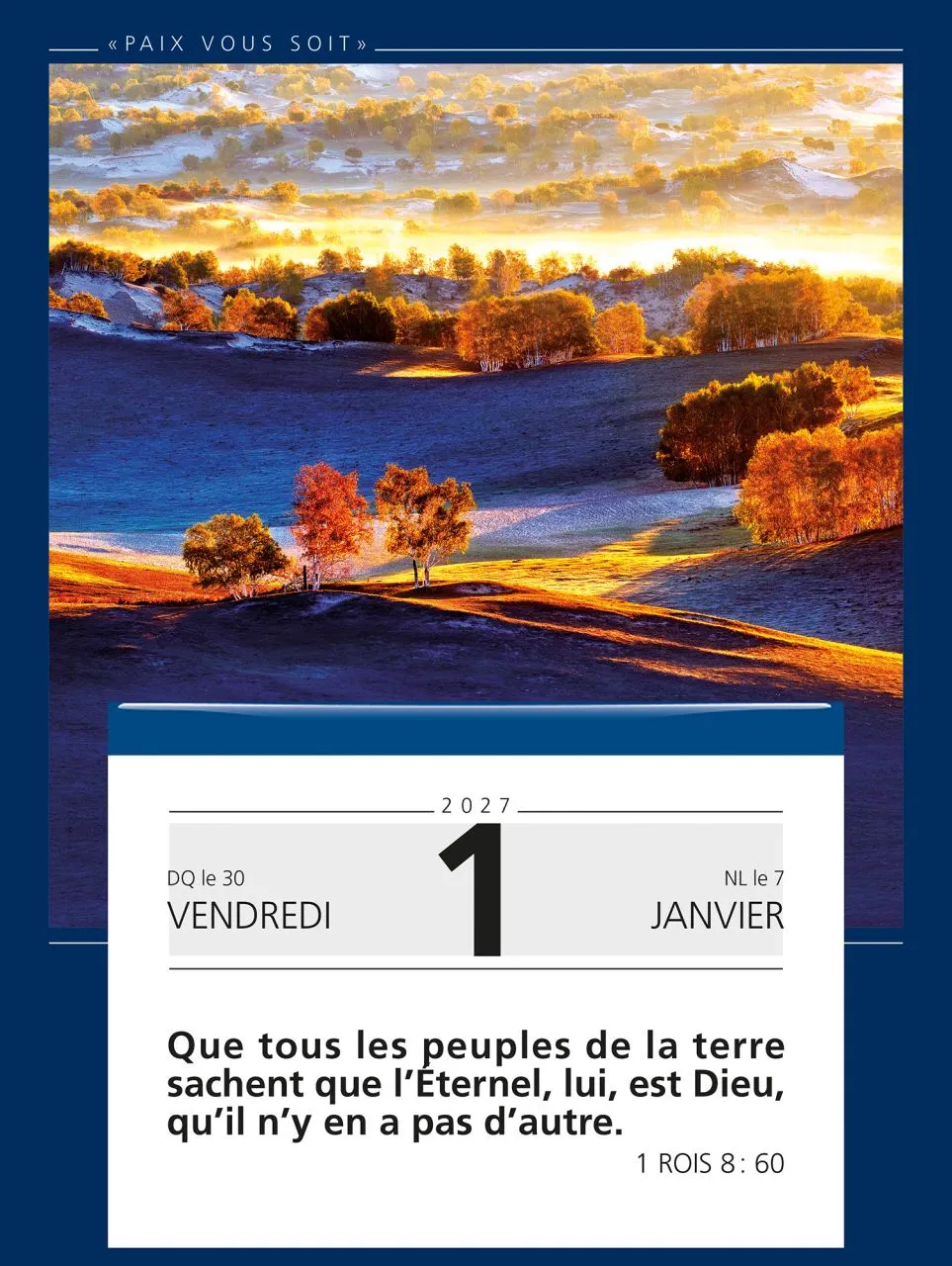Calendrier Paix vous soit - Gros caractères - 1 verset
