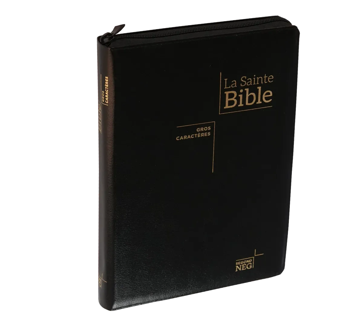 Bible NEG gros caractères - fibrocuir noir ferm. éclair tranche or onglets