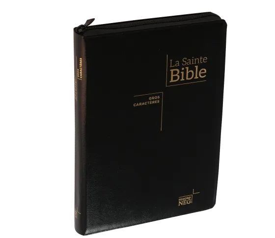 Bible NEG gros caractères - fibrocuir noir ferm. éclair tranche or onglets