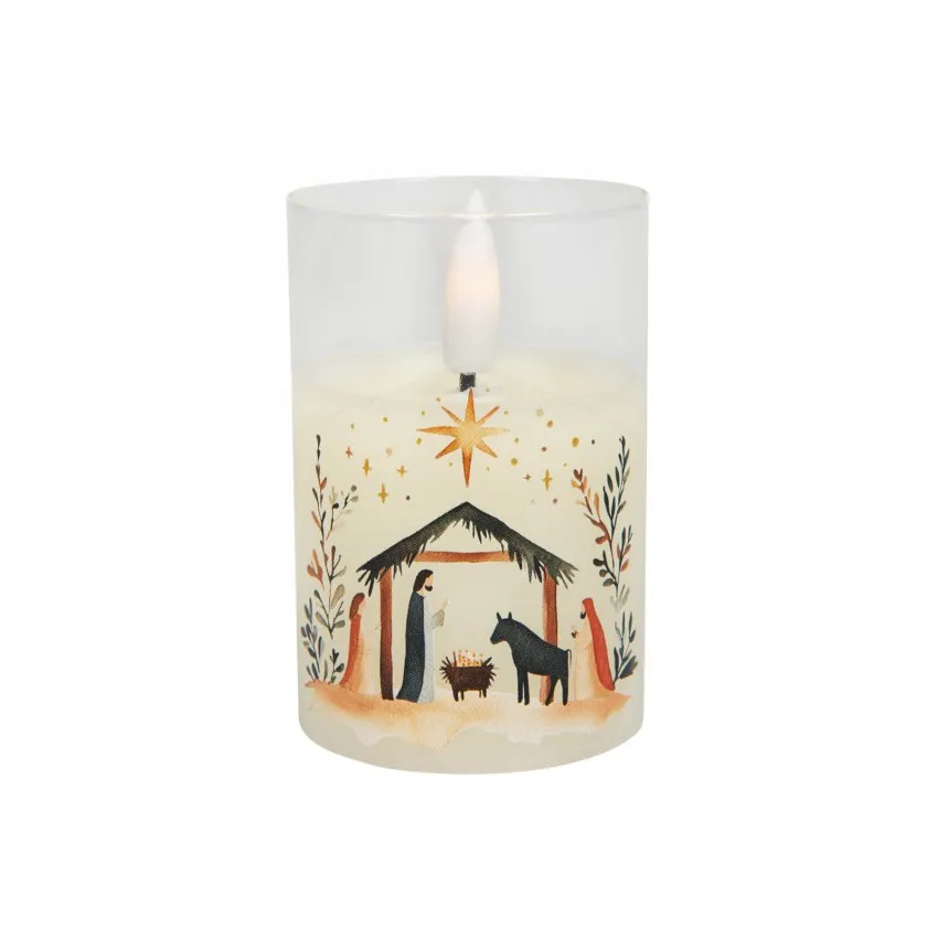 Bougie LED dans bougeoir en verre "Crèche"