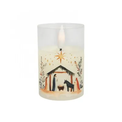 Bougie LED dans bougeoir en verre "Crèche"