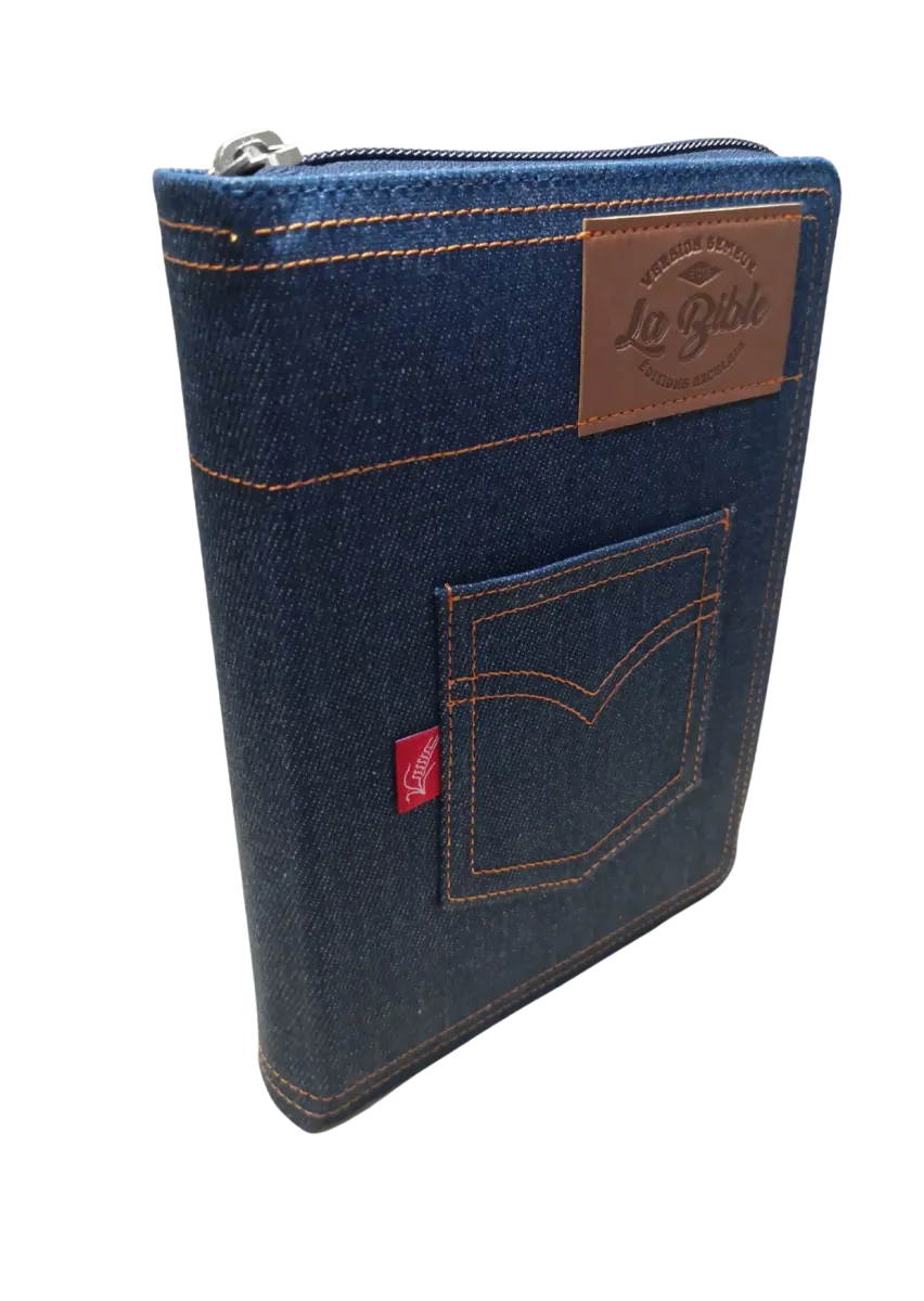 Bible Semeur 2015, couverture jeans souple bleue, avec zip, tranche blanche
