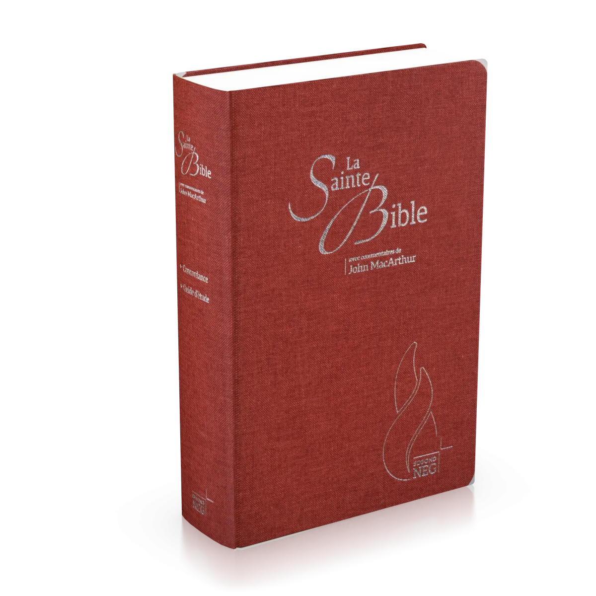 Bible d'étude Segond Neg MacArthur, semi-rigide, toile carmin