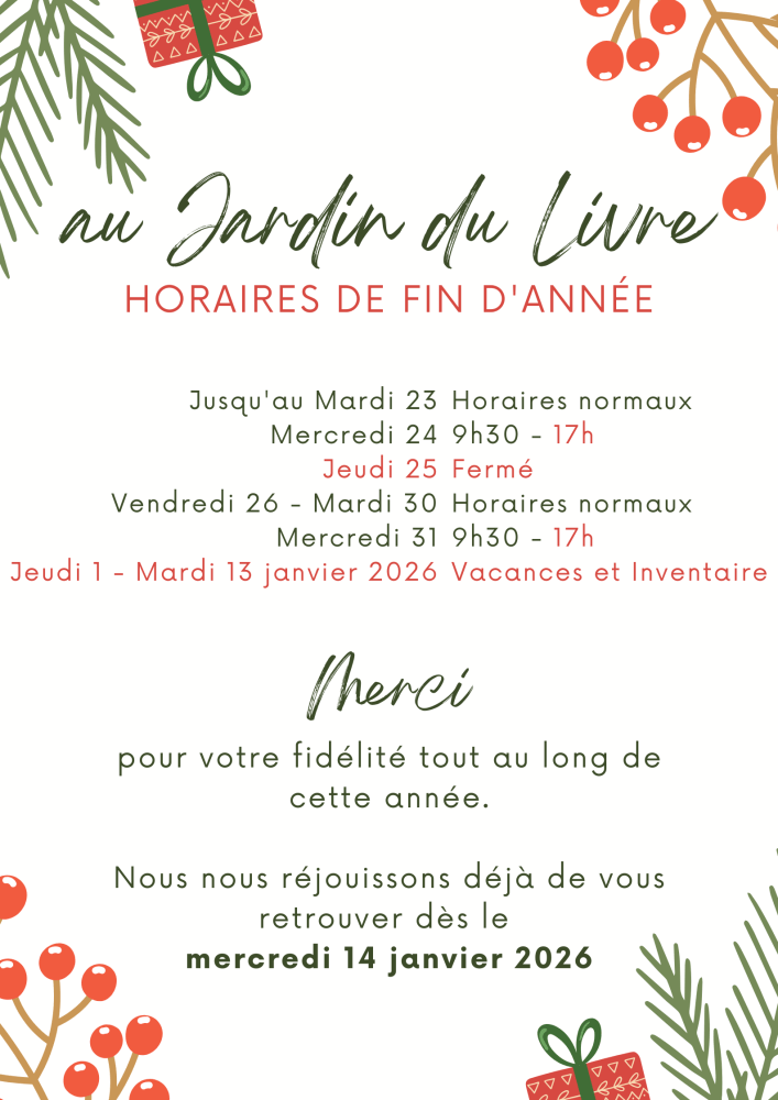  Nous sommes ouverts jusqu'à Nouvel An ! 
  Fermés du 1 au 13 janvier, nous vous retrouverons le 14, reposés et prêts pour une nouvelle année au magasin ! 